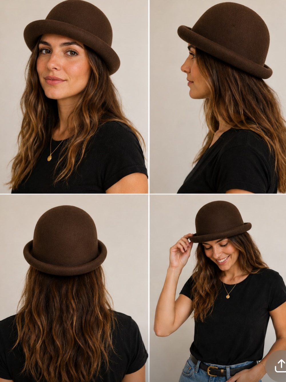 Brown Women's Felt Bowler Hat - Classic & Chic 100% wool